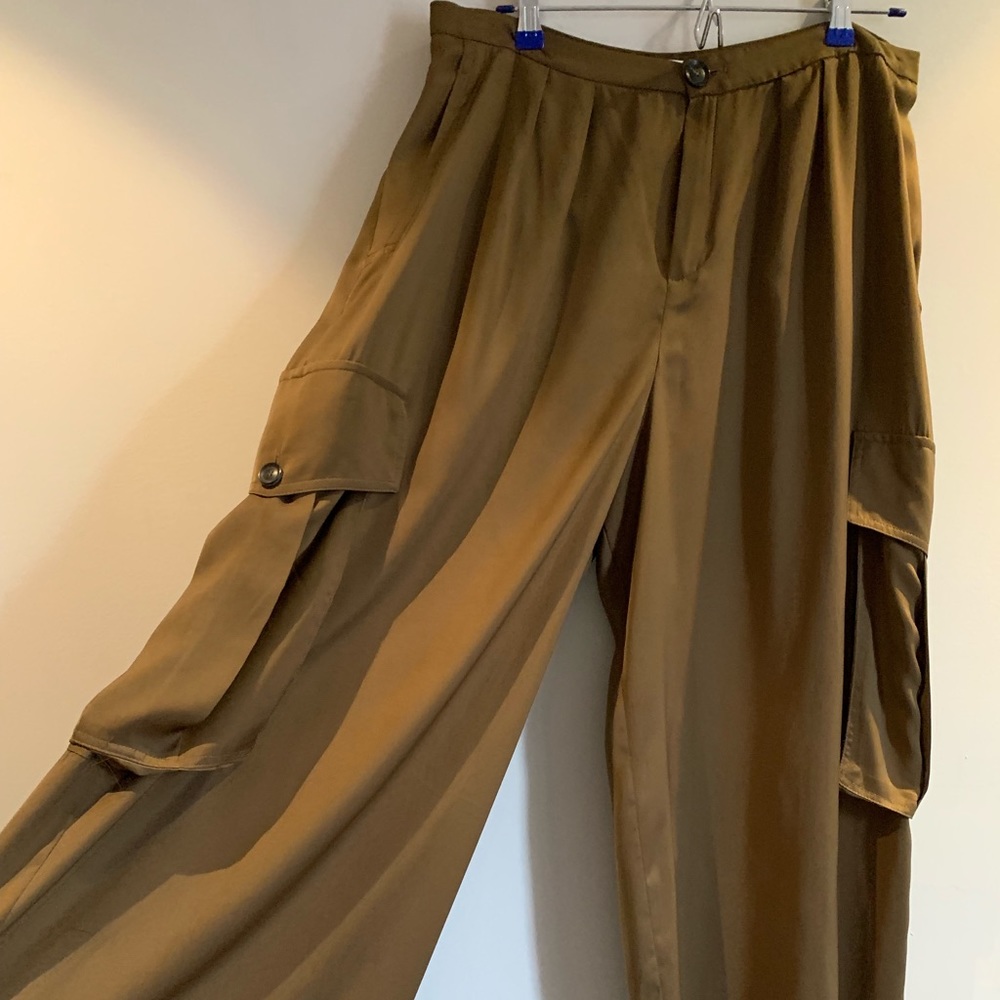 MANGO high waist cargo silky pants